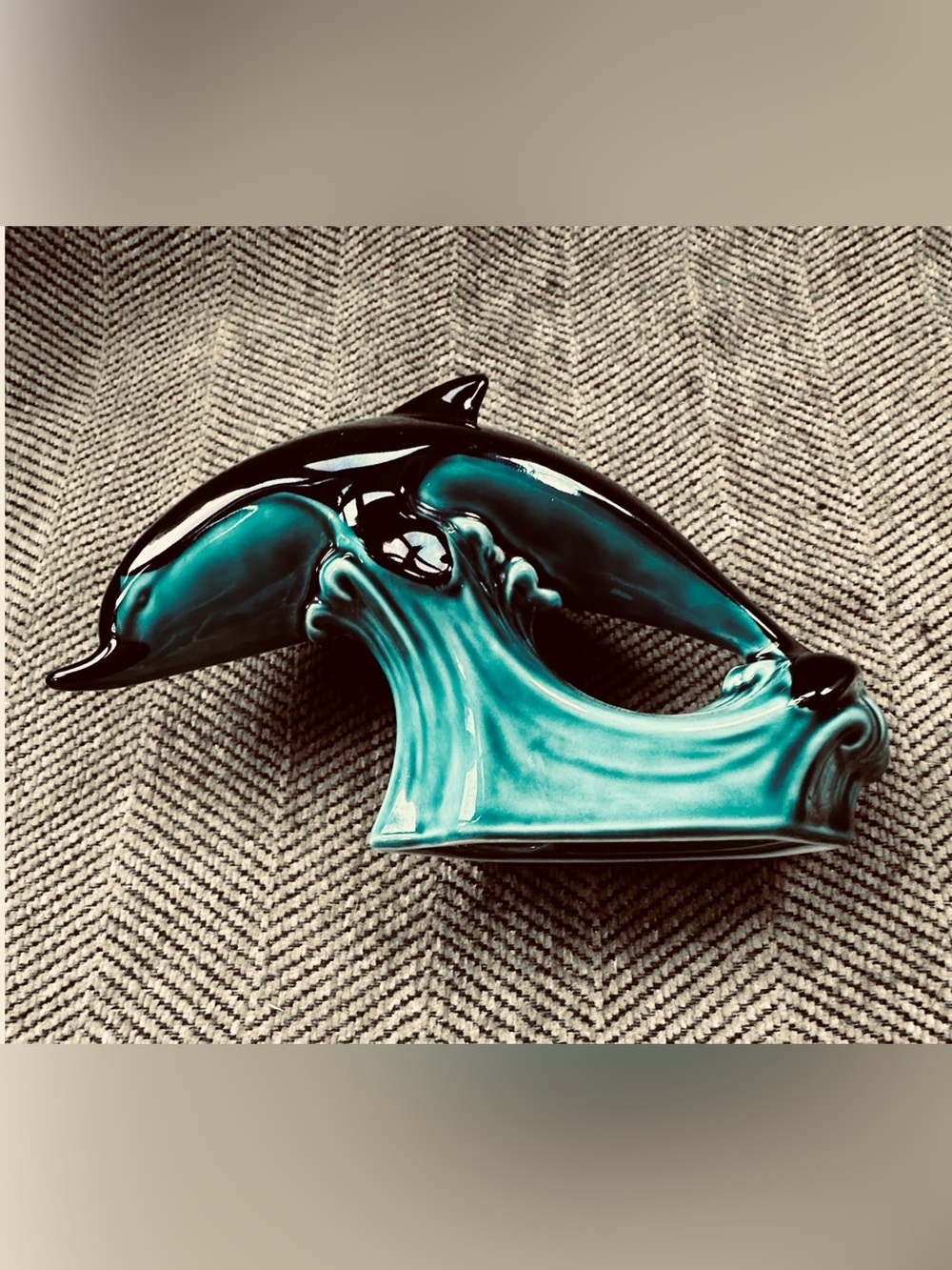 Vintage Teal Ceramic Dolphin